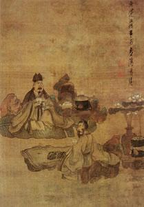 明代陈洪绶的《停琴啜茗图》