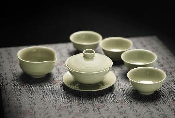 越窑纹草茶具