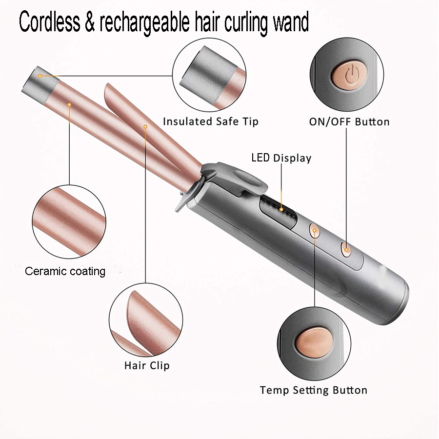 cordless & rechargeable hair curling wand